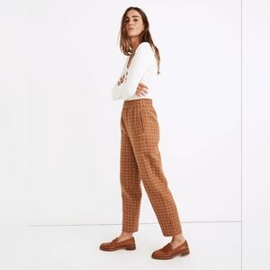 Madewell Warm Hickory Windowpane Plaid Waffleback Tapered Pants Women's Size XS